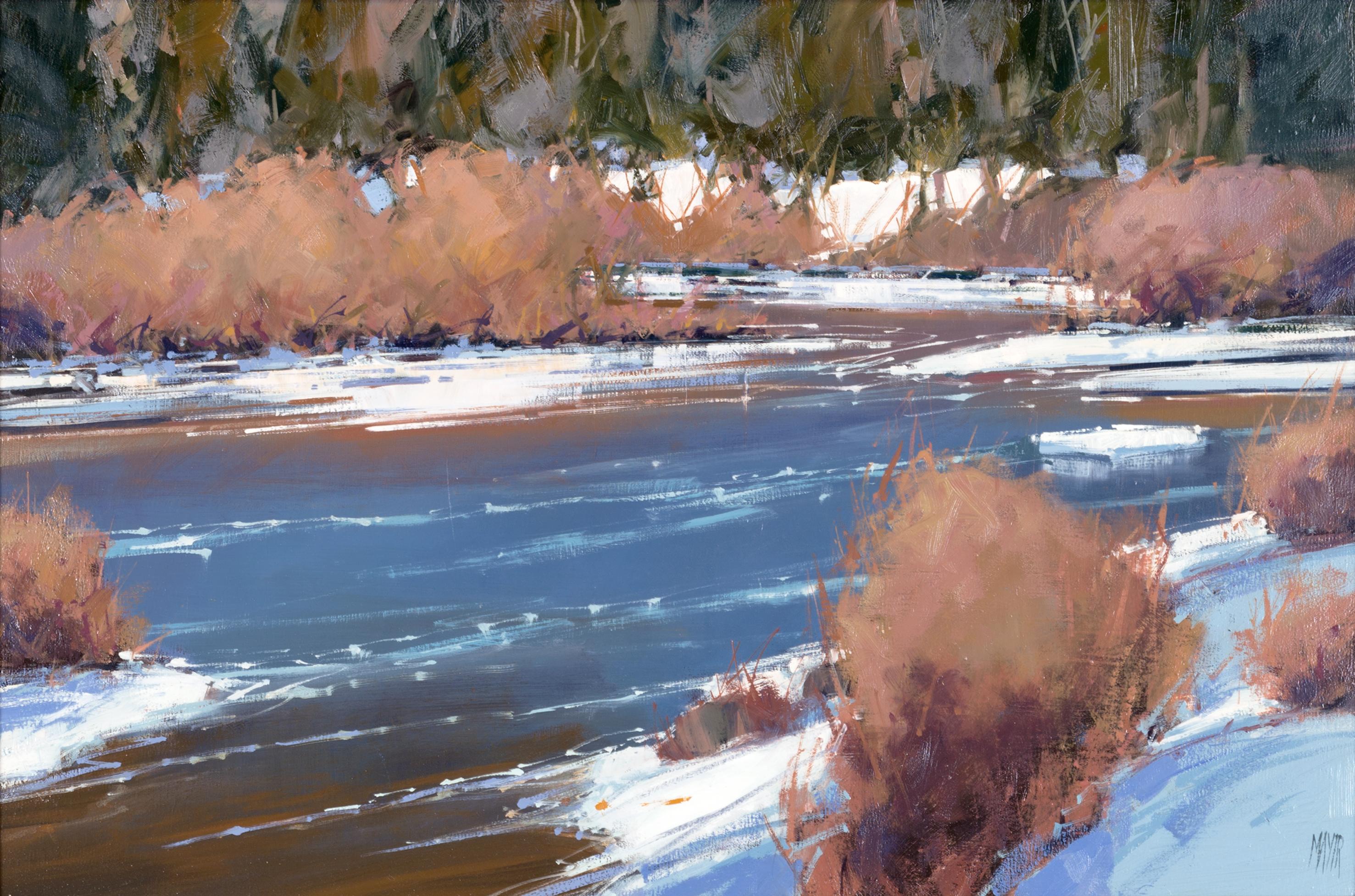 Sonnenbeschienenes Winterufer – Painting von David W. Mayer