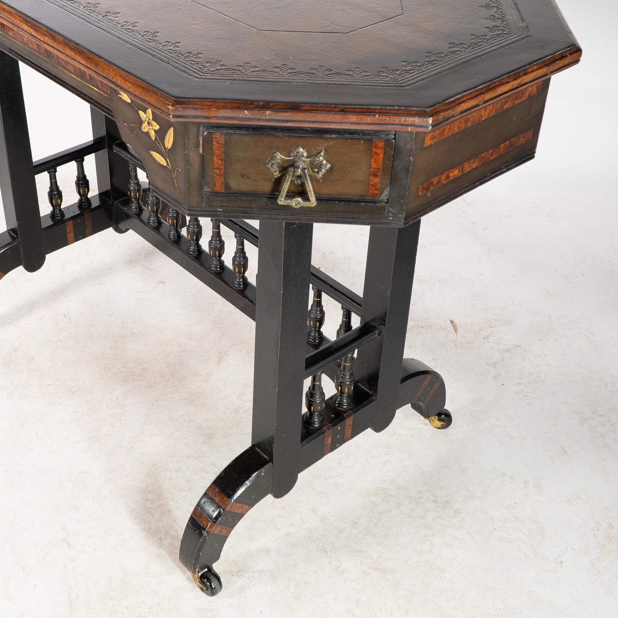 David Waddington. An Aesthetic Movement ebonized and parcel gilt writing desk For Sale 3