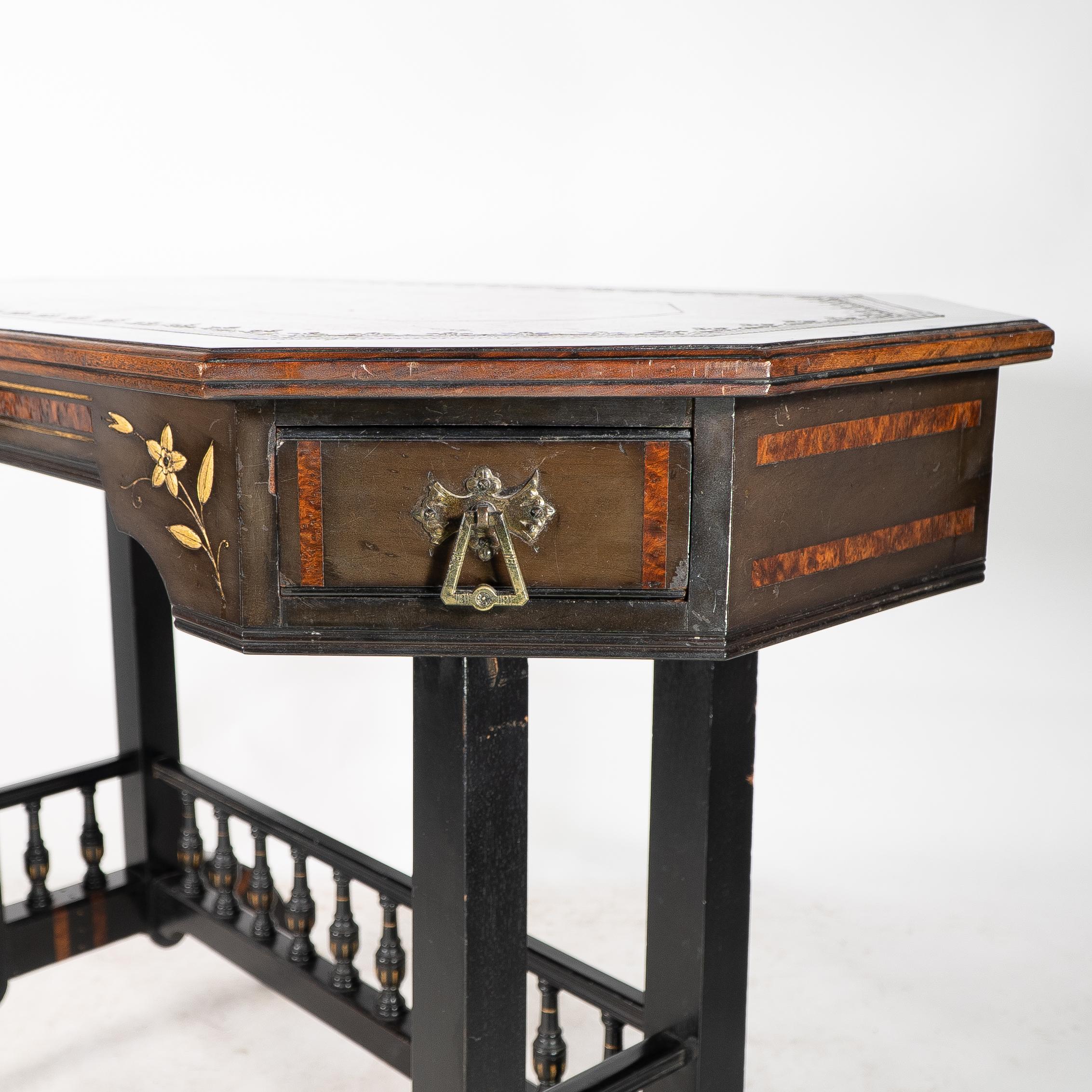 David Waddington. An Aesthetic Movement ebonized and parcel gilt writing desk For Sale 4