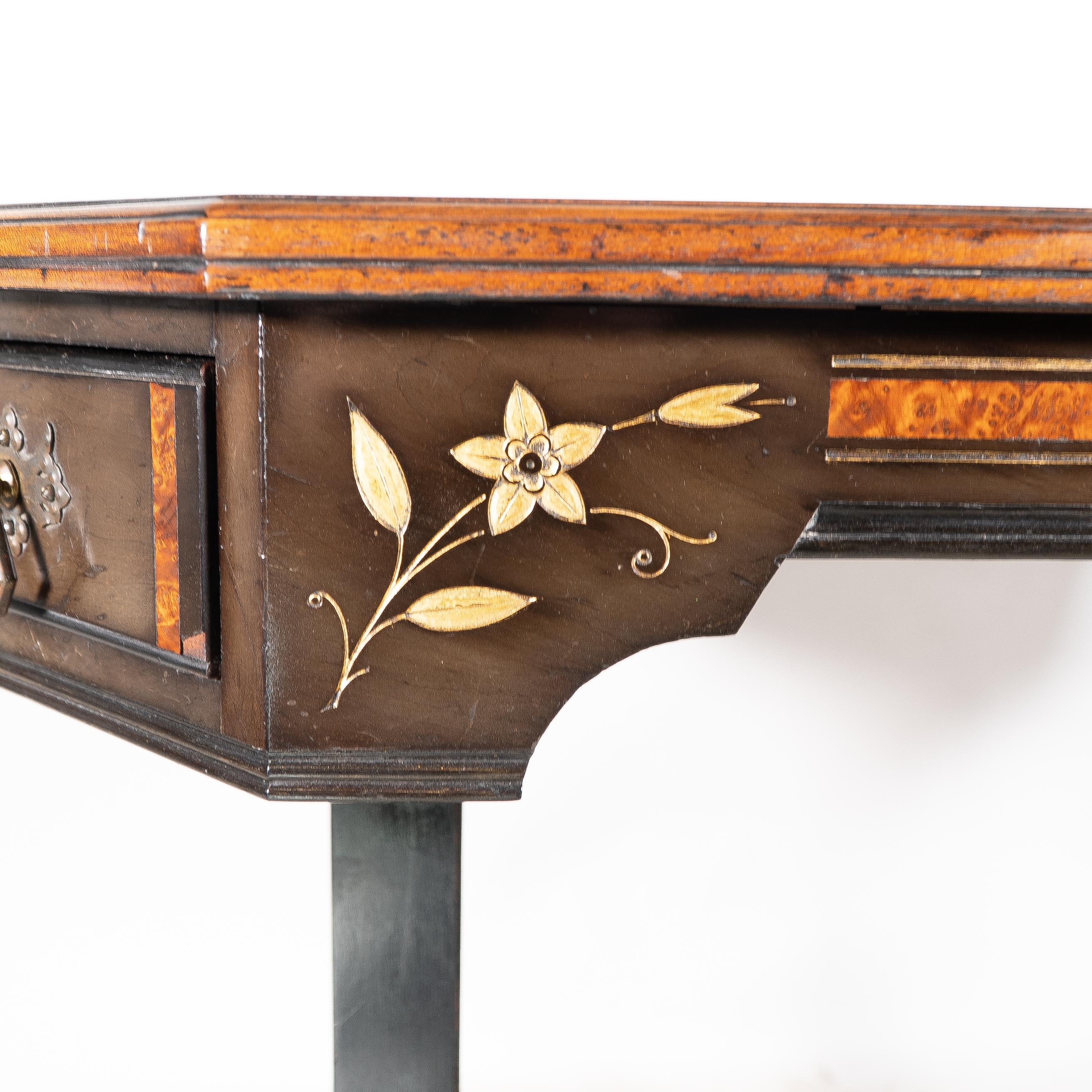 David Waddington. An Aesthetic Movement ebonized and parcel gilt writing desk For Sale 7