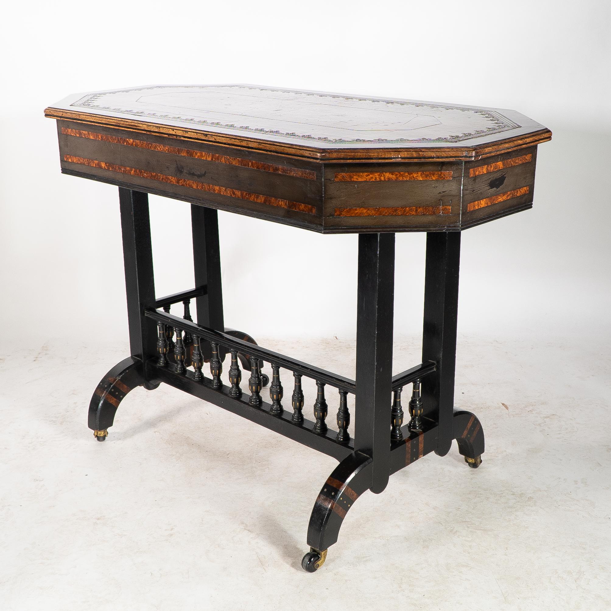 English David Waddington. An Aesthetic Movement ebonized and parcel gilt writing desk For Sale