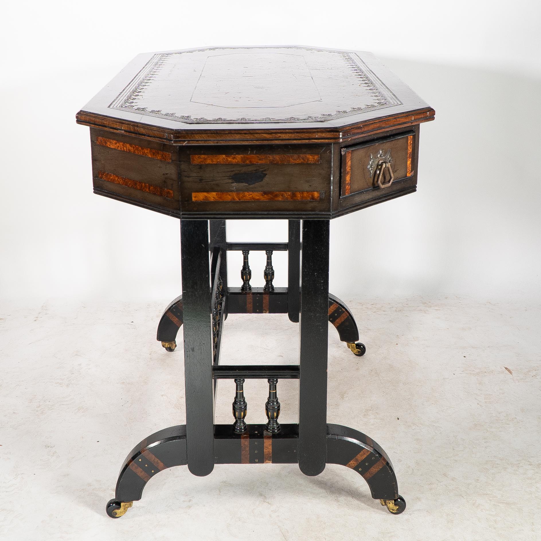 Ebonized David Waddington. An Aesthetic Movement ebonized and parcel gilt writing desk For Sale