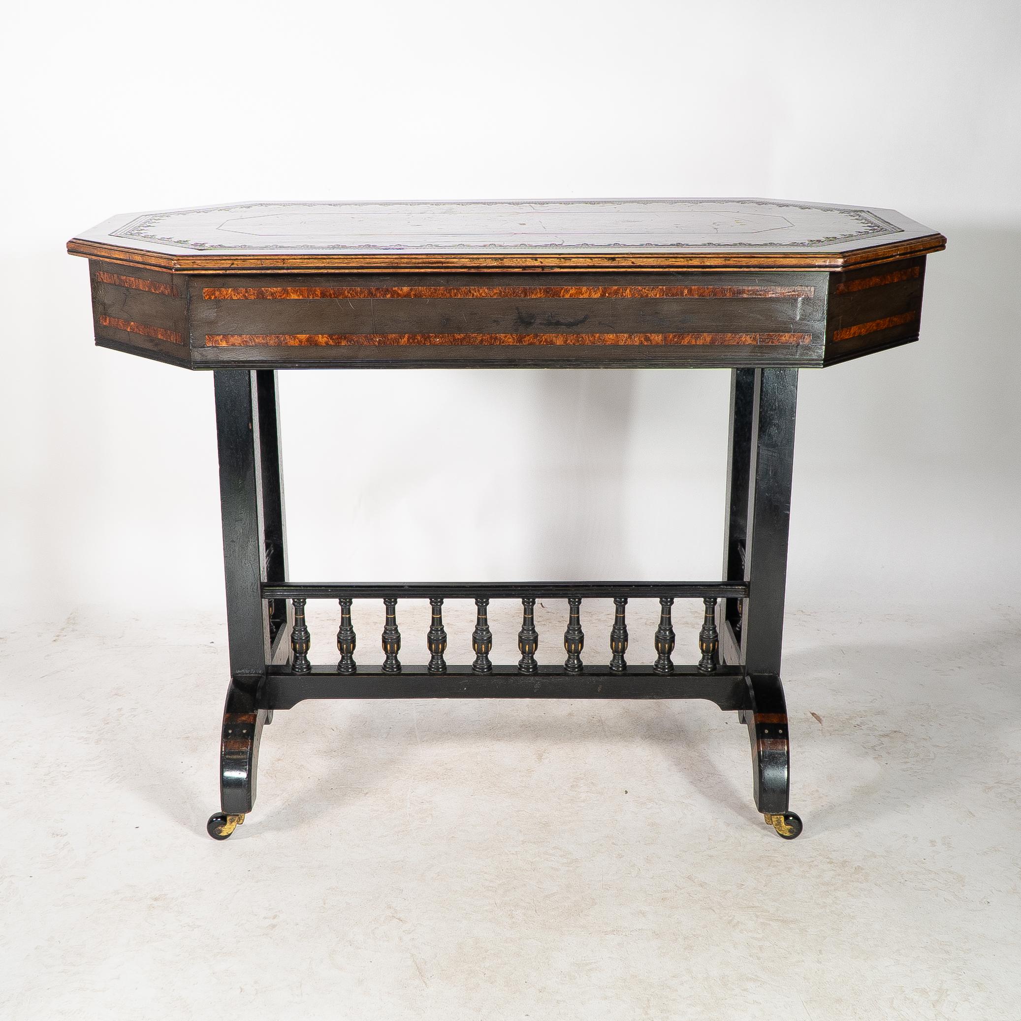 Late 19th Century David Waddington. An Aesthetic Movement ebonized and parcel gilt writing desk For Sale