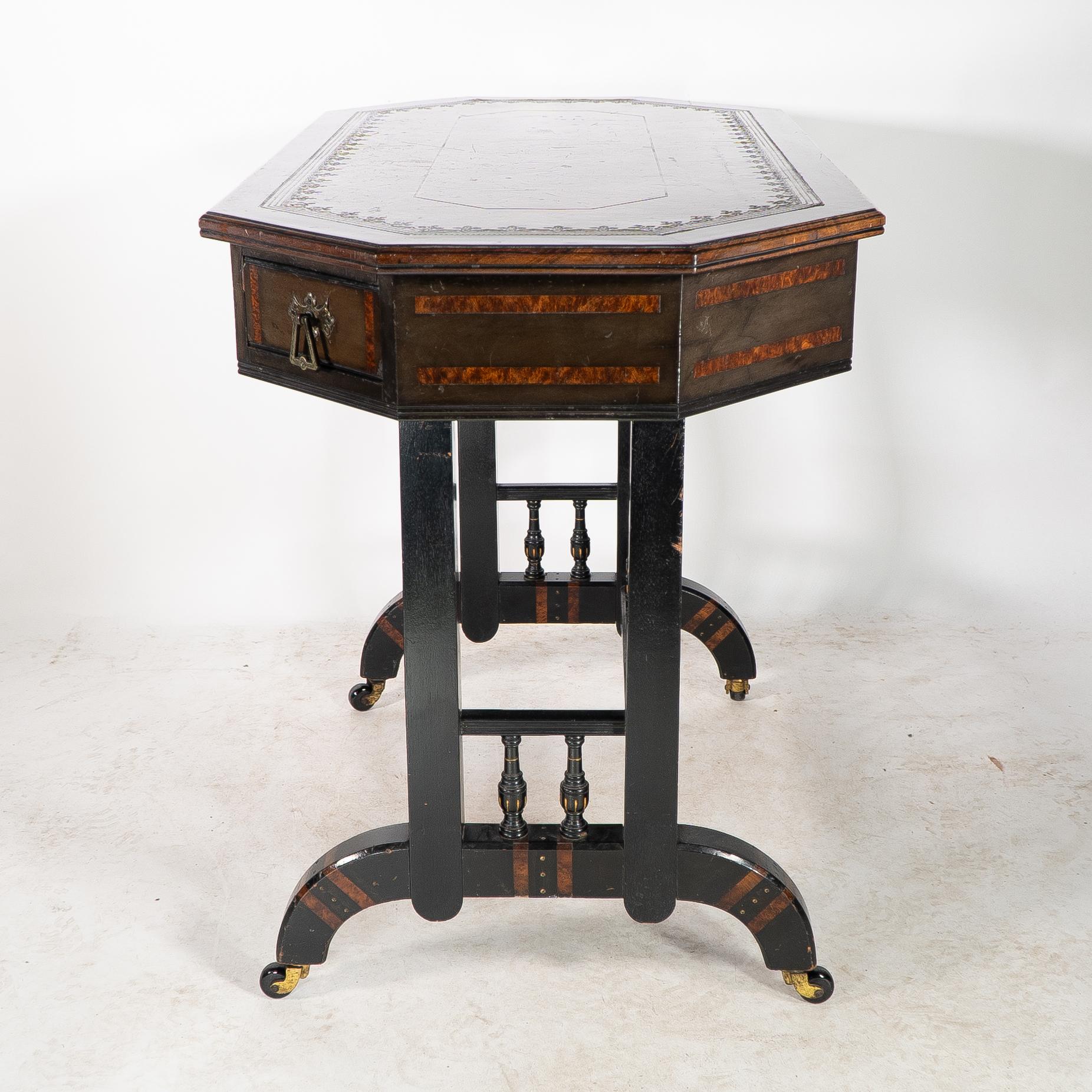 Walnut David Waddington. An Aesthetic Movement ebonized and parcel gilt writing desk For Sale