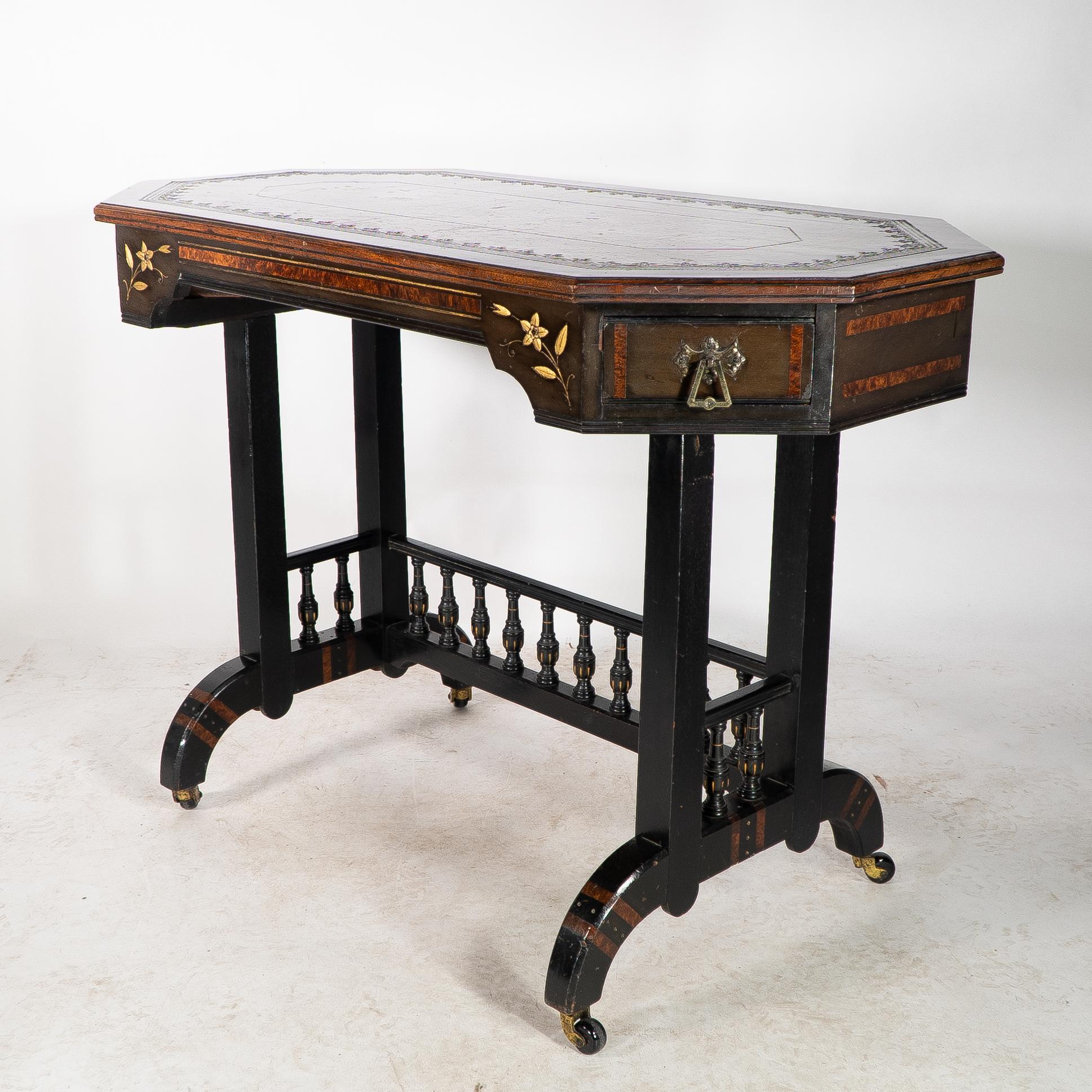 David Waddington. An Aesthetic Movement ebonized and parcel gilt writing desk For Sale 1