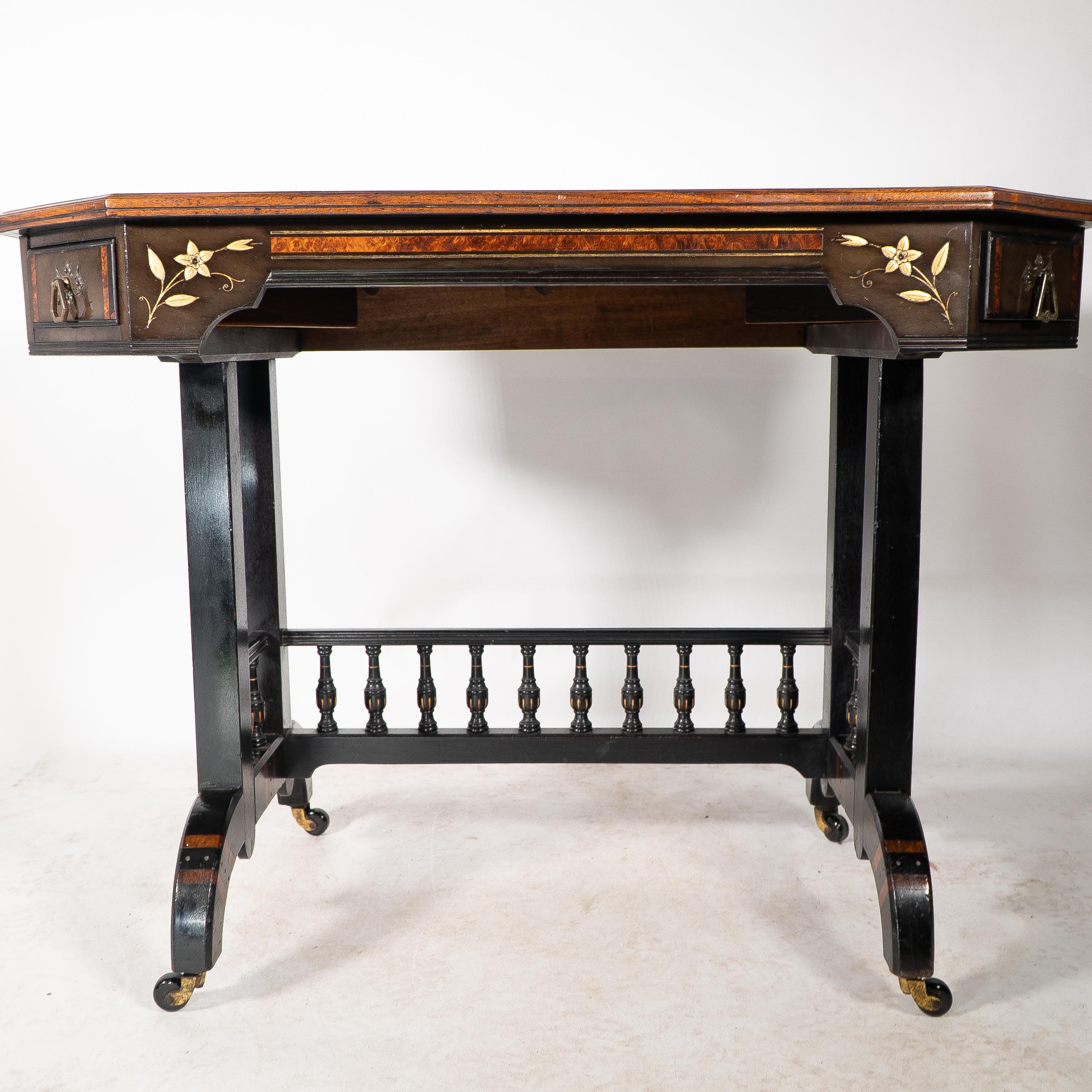 David Waddington. An Aesthetic Movement ebonized and parcel gilt writing desk For Sale 2