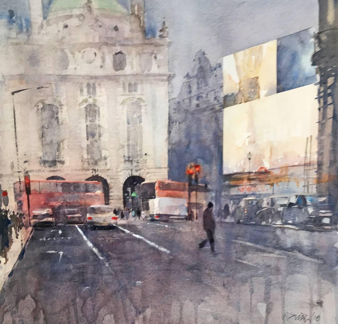 London Regent Street - illustrative cityscape architecture watercolor on paper 