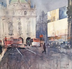 London Regent Street - illustrative cityscape architecture watercolor on paper
