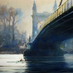 The Bridge at Hammersmith - London cityscape bridge Thames watercolor framed