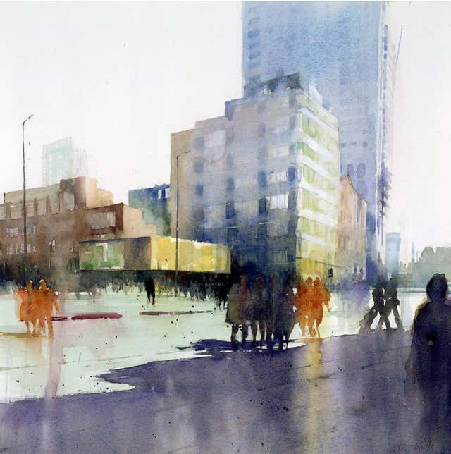 David Walker - City Haze -contemporary yellow cityscape architecture ...
