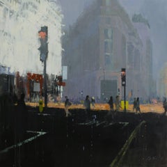 Bloomsbury -illustrative grey London cityscape architecture oil on board