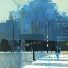 Blue Palisade - Contemporary London Street Scene: Framed Watercolour