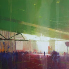 Crossways - Escena contemporánea del Londres urbano: Pintura al óleo sobre tabla