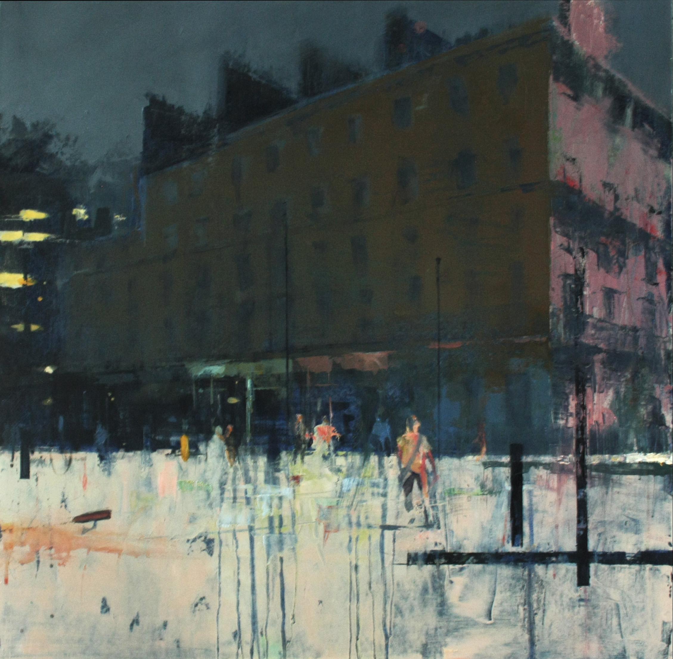 David Walker Landscape Painting - Penumbra - Contemporary London Street Scene: Framed Watercolour