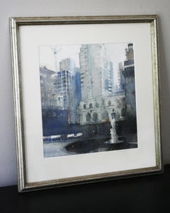 St Giles, Cripplegate - Scena di strada contemporanea di Londra: Acquerello incorniciato