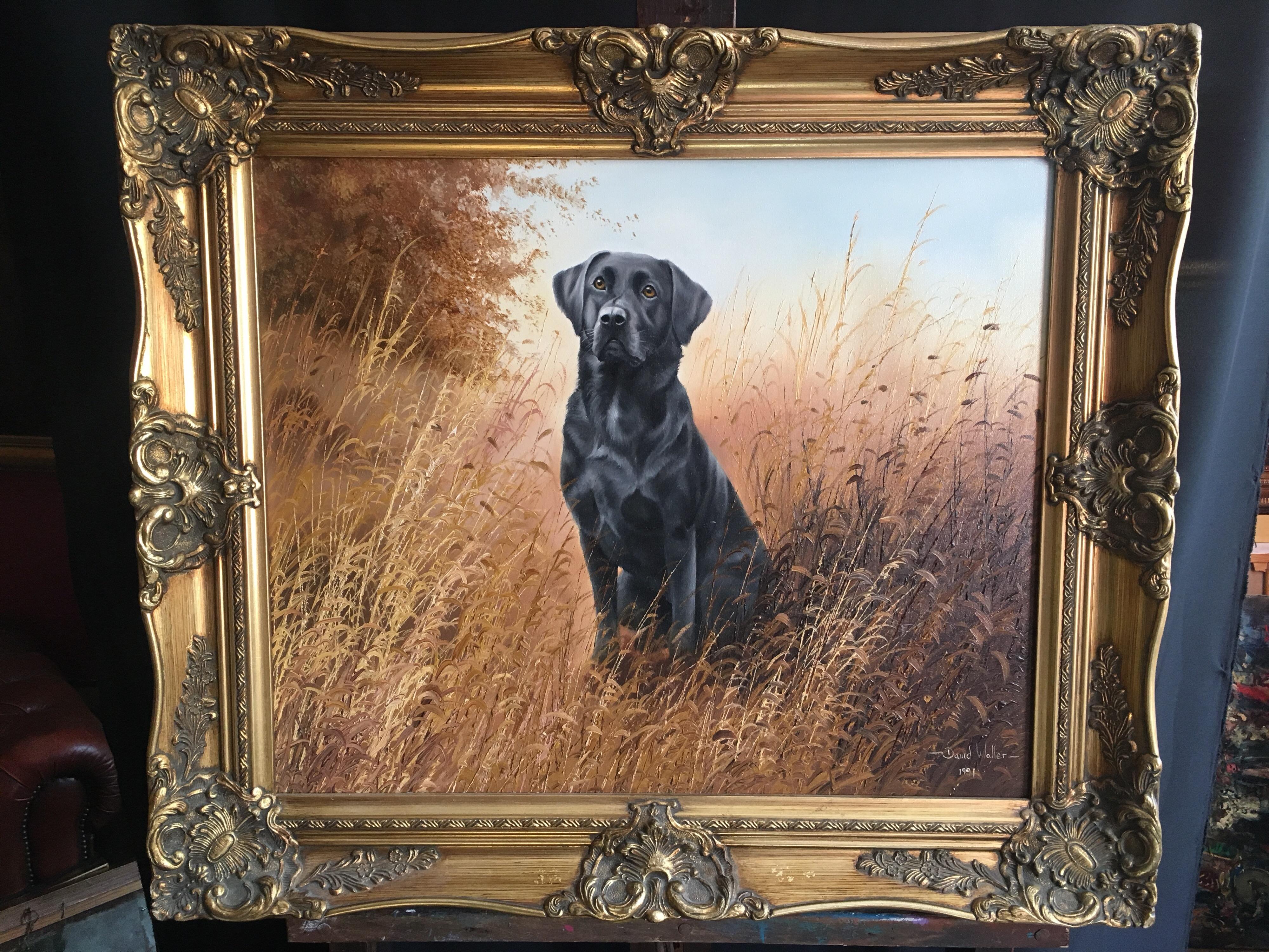 Black Labrador, Dog Portrait, Impressionist Oil Painting, Signed 2