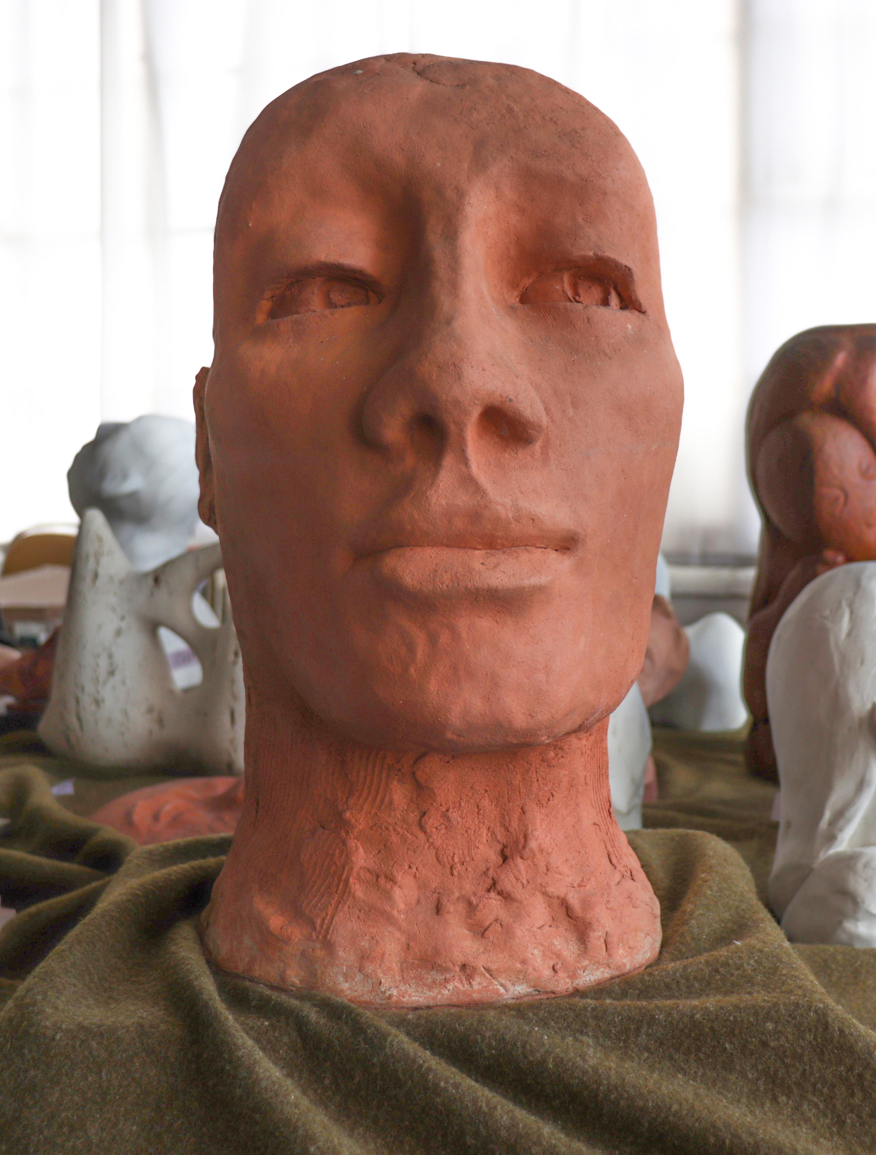 David Warner Figurative Sculpture - Large Hand-Sculpted Bust 20th Century Sculpture