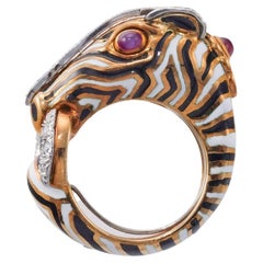 David Web Diamond Ruby Gold Platinum Enamel Zebra Ring