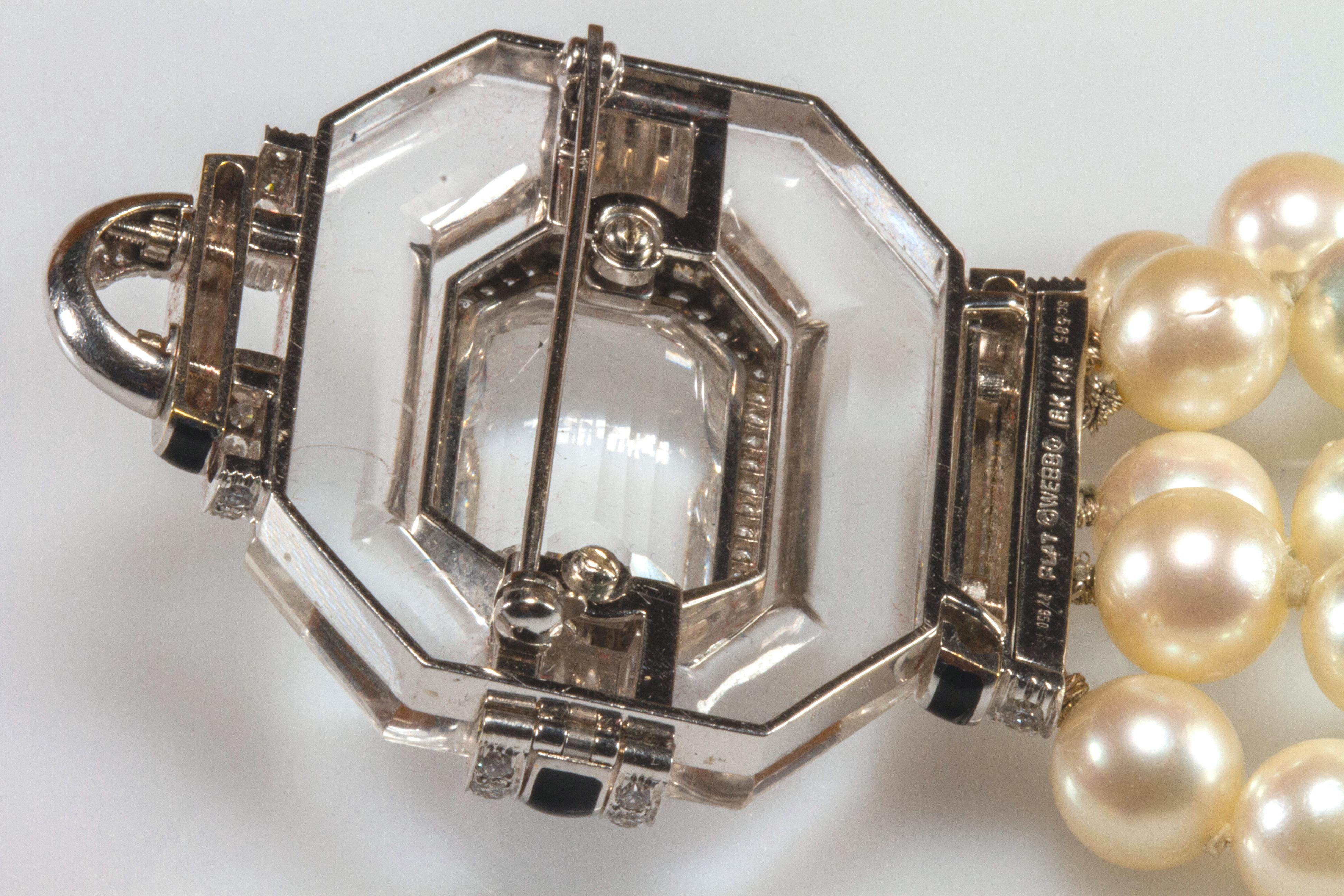 David Webb White Gold Platinum Diamond Pearl Onyx Crystal Brooch Pendant 4