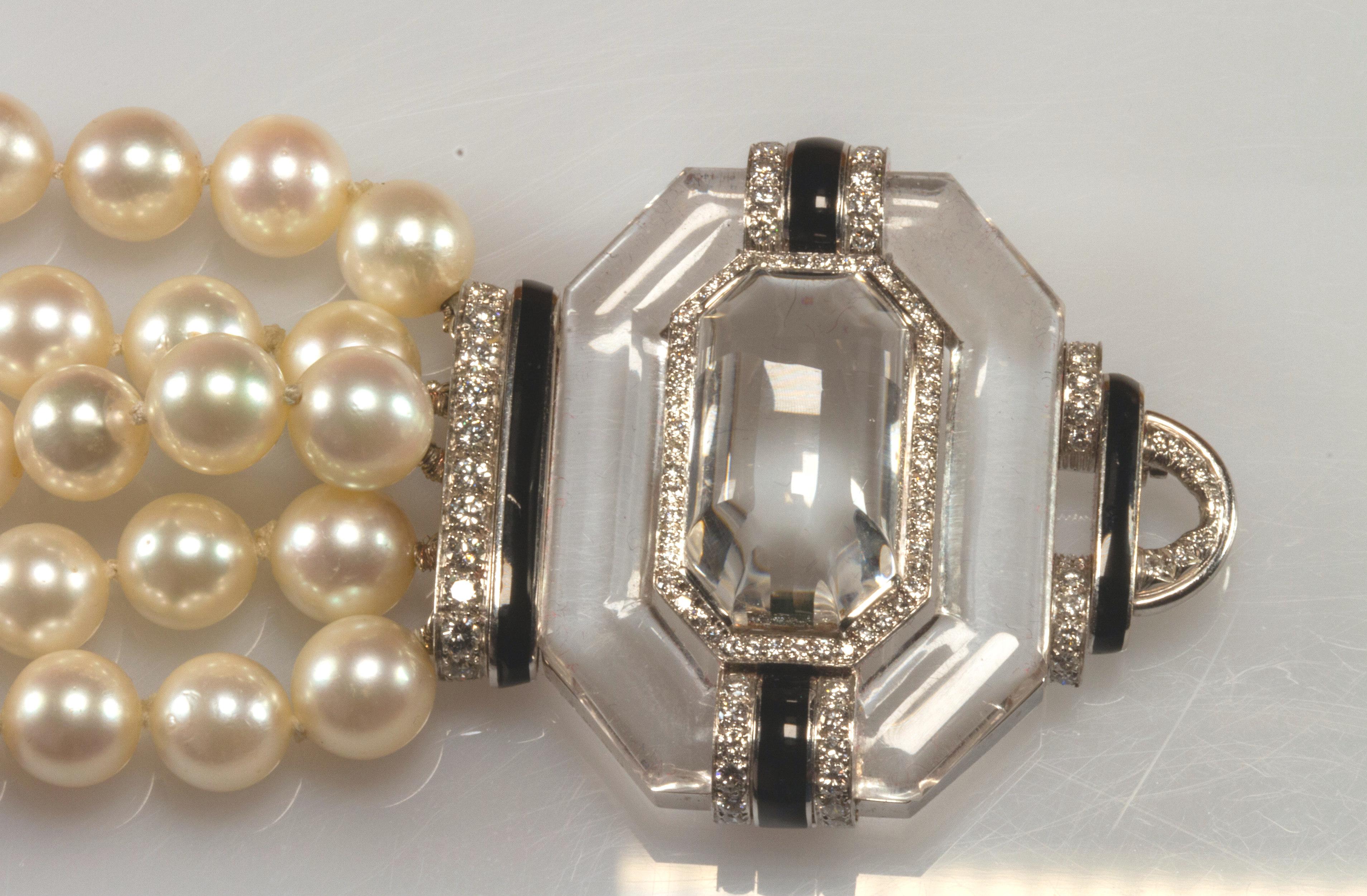 Modern David Webb White Gold Platinum Diamond Pearl Onyx Crystal Brooch Pendant