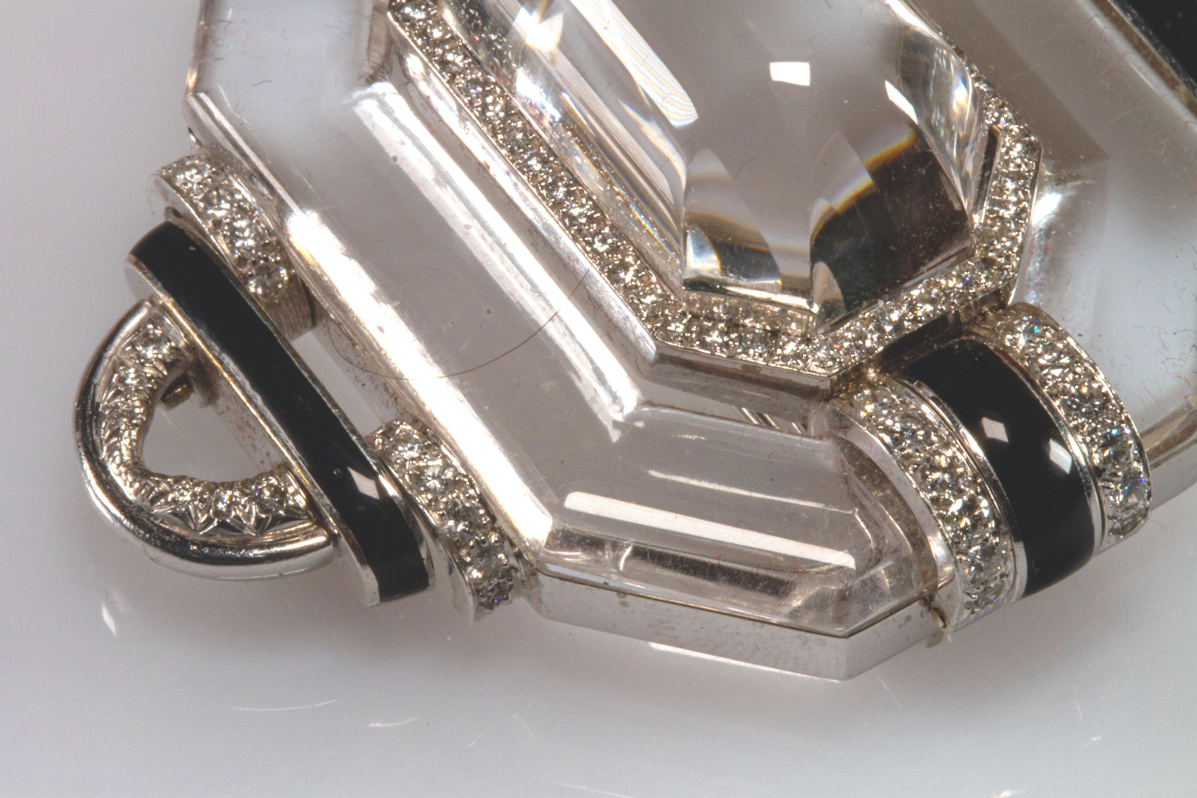 Women's David Webb White Gold Platinum Diamond Pearl Onyx Crystal Brooch Pendant