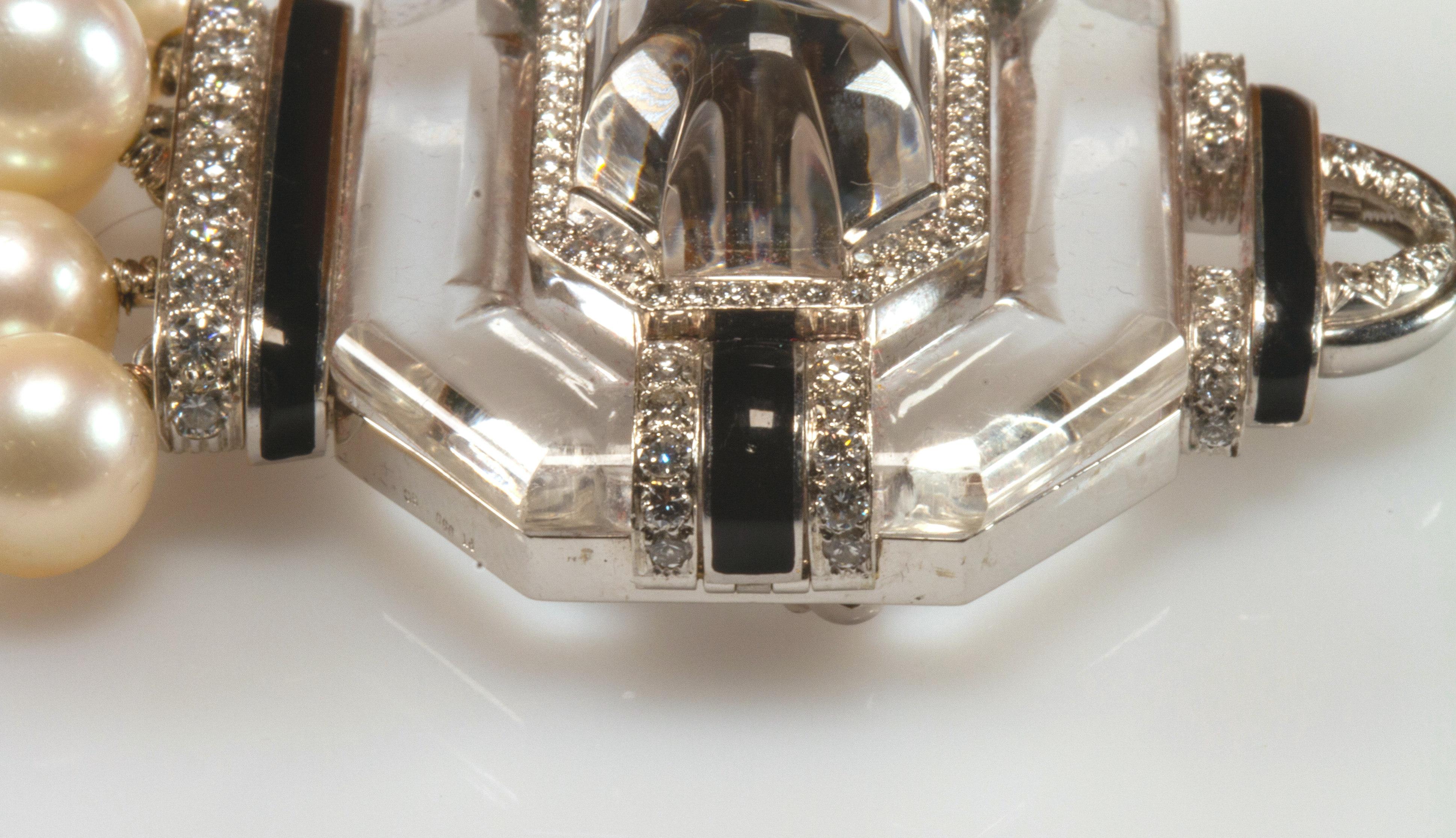 David Webb White Gold Platinum Diamond Pearl Onyx Crystal Brooch Pendant 1