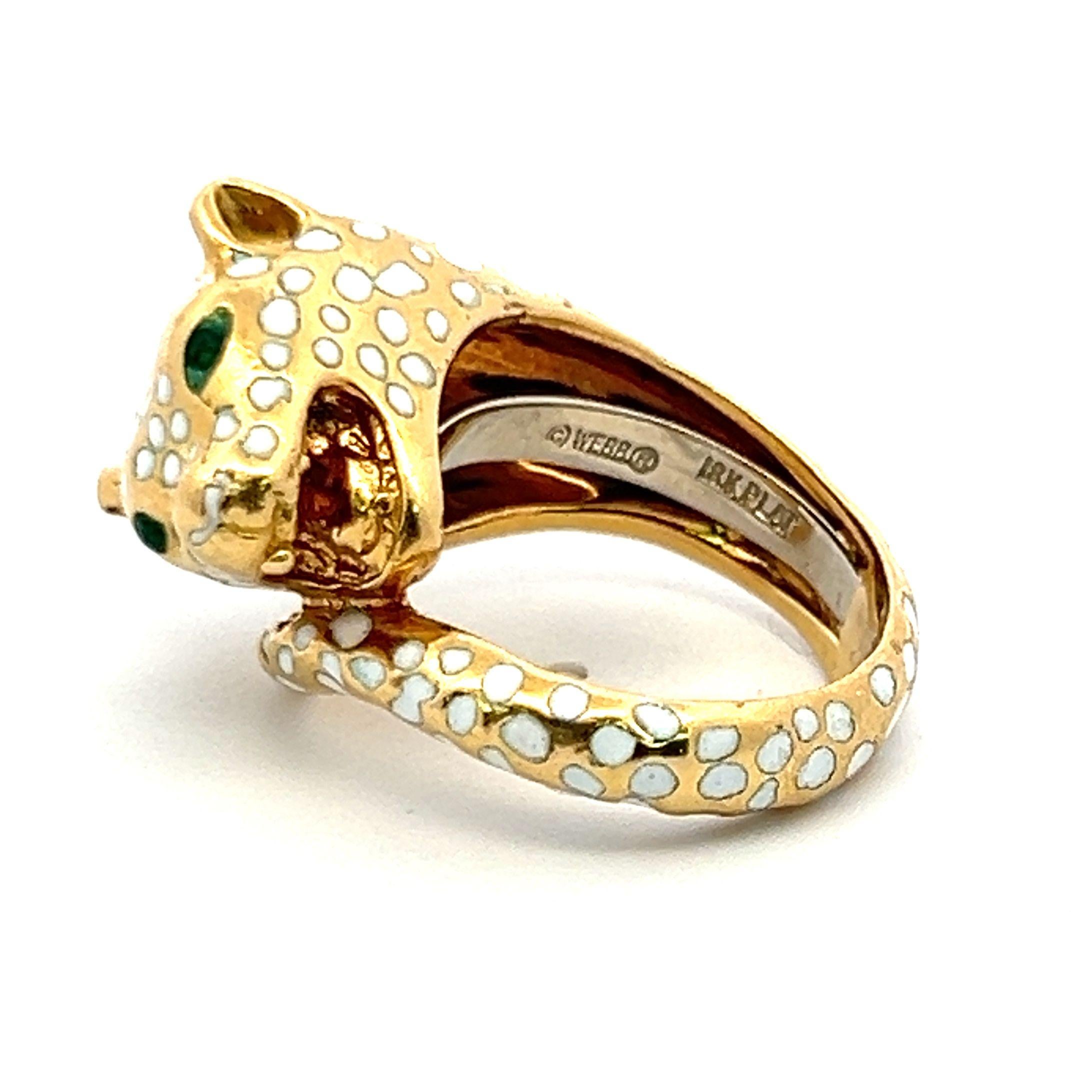 Emerald Cut David Webb 0.04 Carat Emerald 18 Karat Two Tone Gold/Platinum Enamel Ring