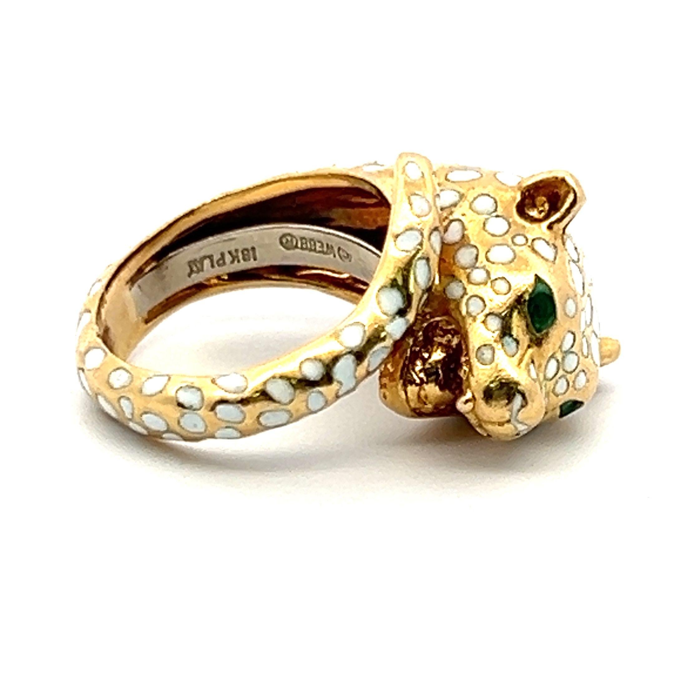Women's David Webb 0.04 Carat Emerald 18 Karat Two Tone Gold/Platinum Enamel Ring