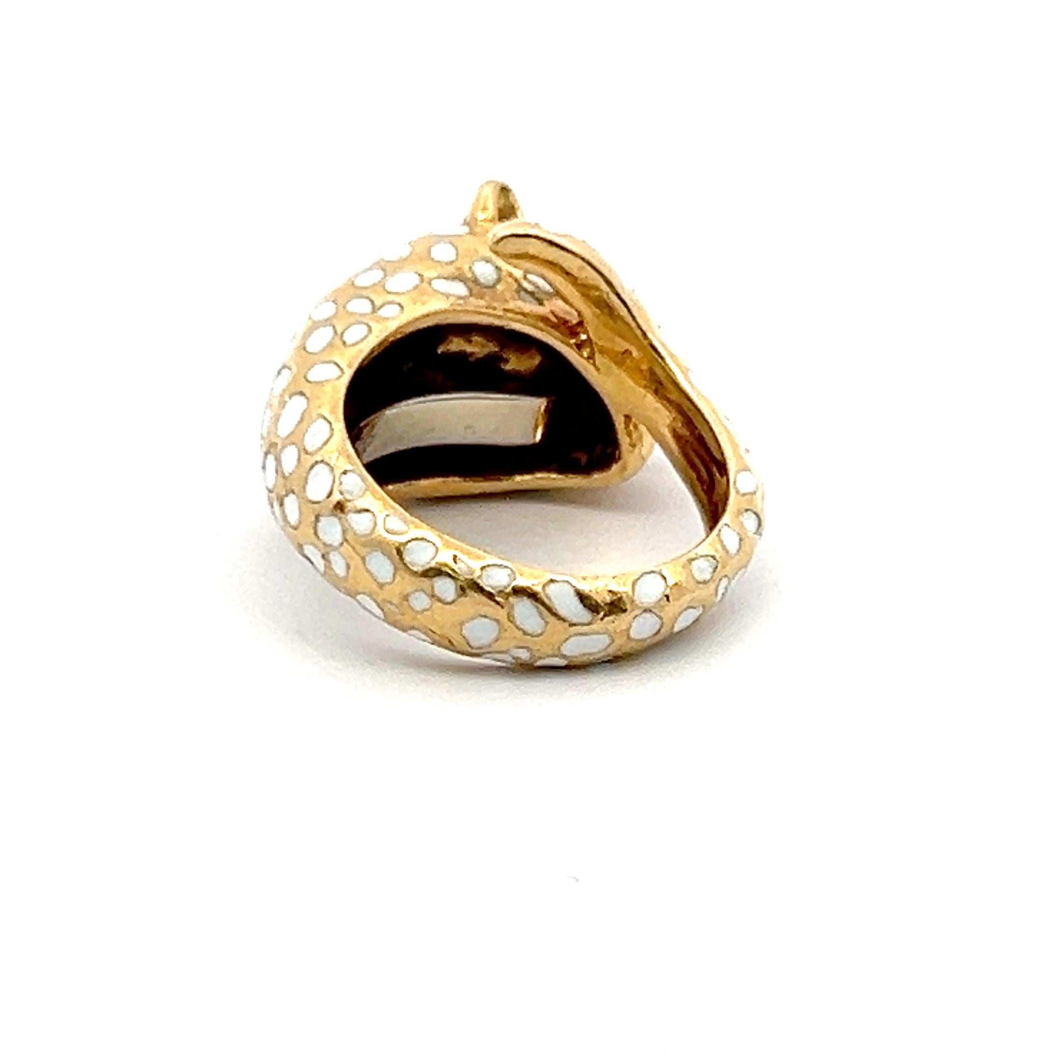 David Webb 0.04 Carat Emerald 18 Karat Two Tone Gold/Platinum Enamel Ring 1