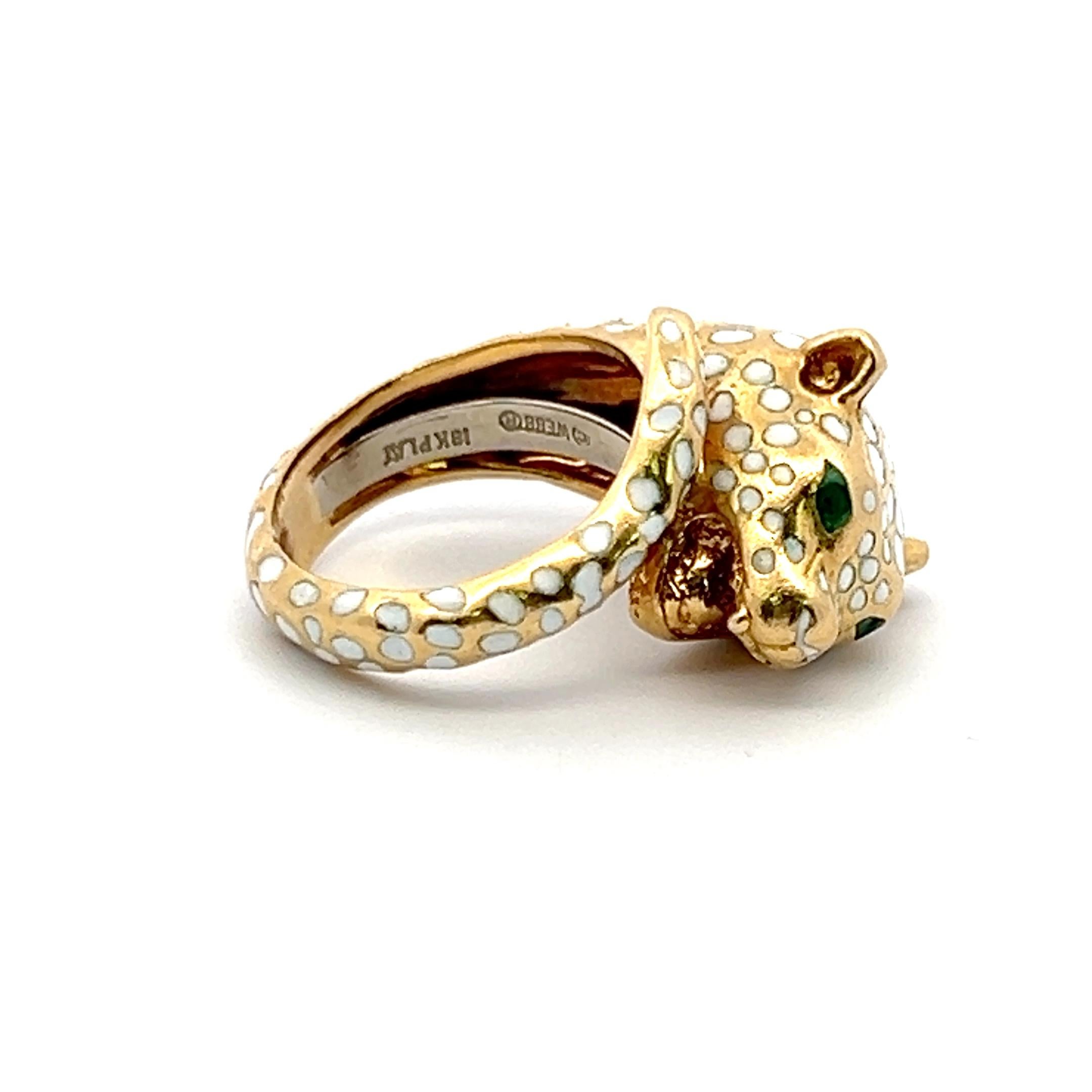David Webb 0.04 Carat Emerald 18 Karat Two Tone Gold/Platinum Enamel Ring 4