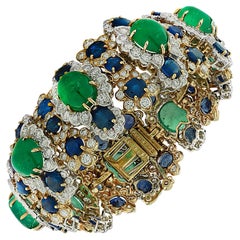 David Webb 109.4 Carat Emerald, Sapphire, and Diamond Bracelet 