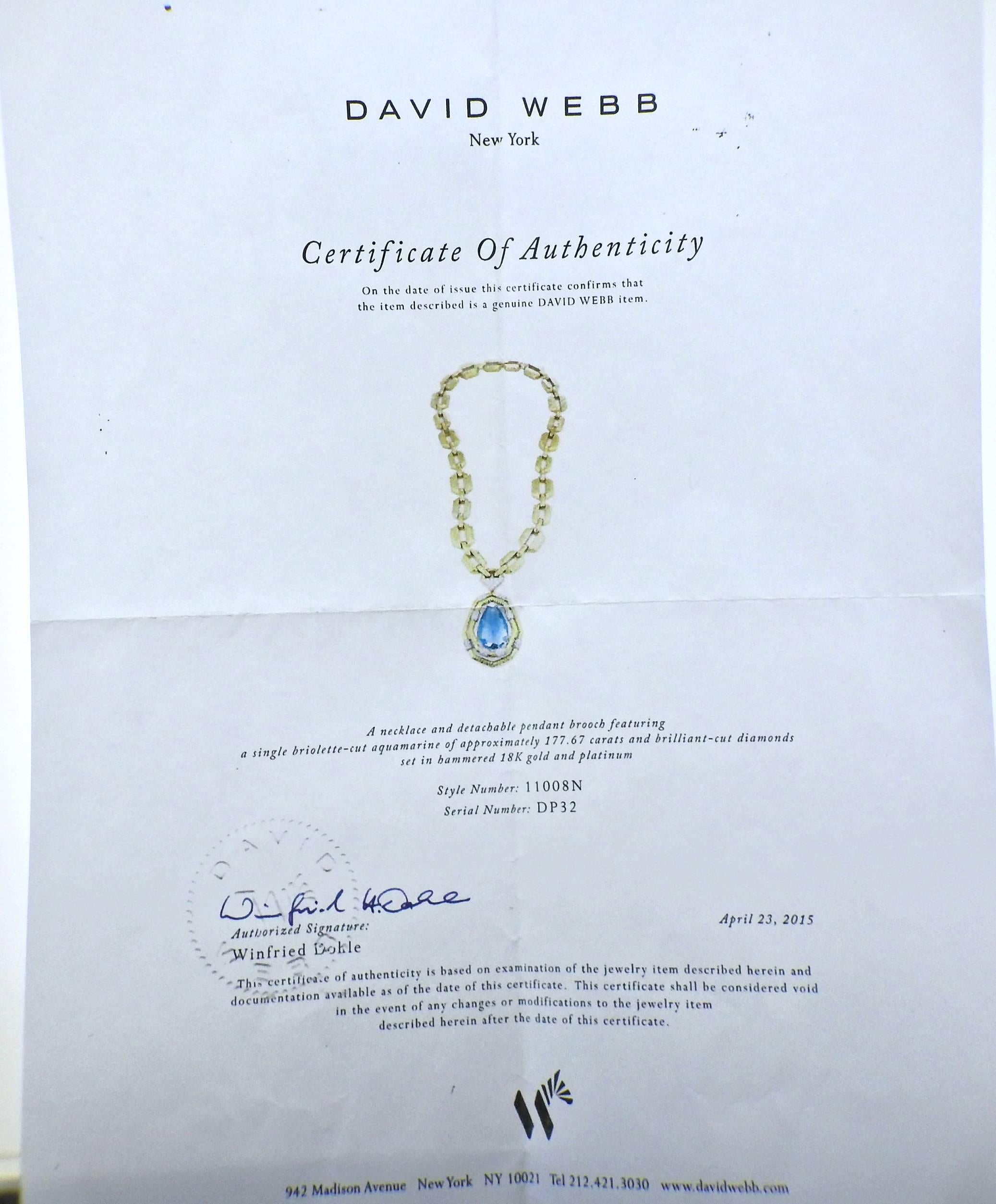 David Webb 117 Carat Aquamarine Diamond Gold Platinum Necklace Bracelet Suite 6