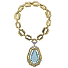 David Webb 117 Carat Aquamarine Diamond Gold Platinum Necklace Bracelet Suite