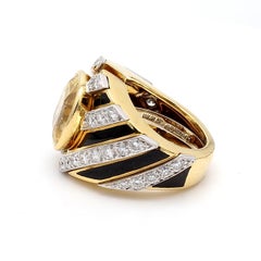 David Webb 13ct Yellow Sapphire & 1.62ct Diamond Two-Tone Gold Platinum Ring