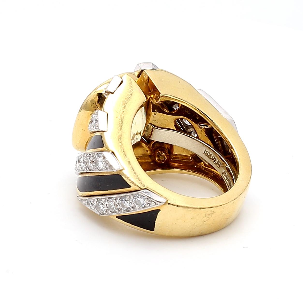 David Webb 13ct Gelber Saphir & 1,62ct Diamant Zweifarbiger Gold Platin Ring (Alteuropäischer Brillantschliff) im Angebot