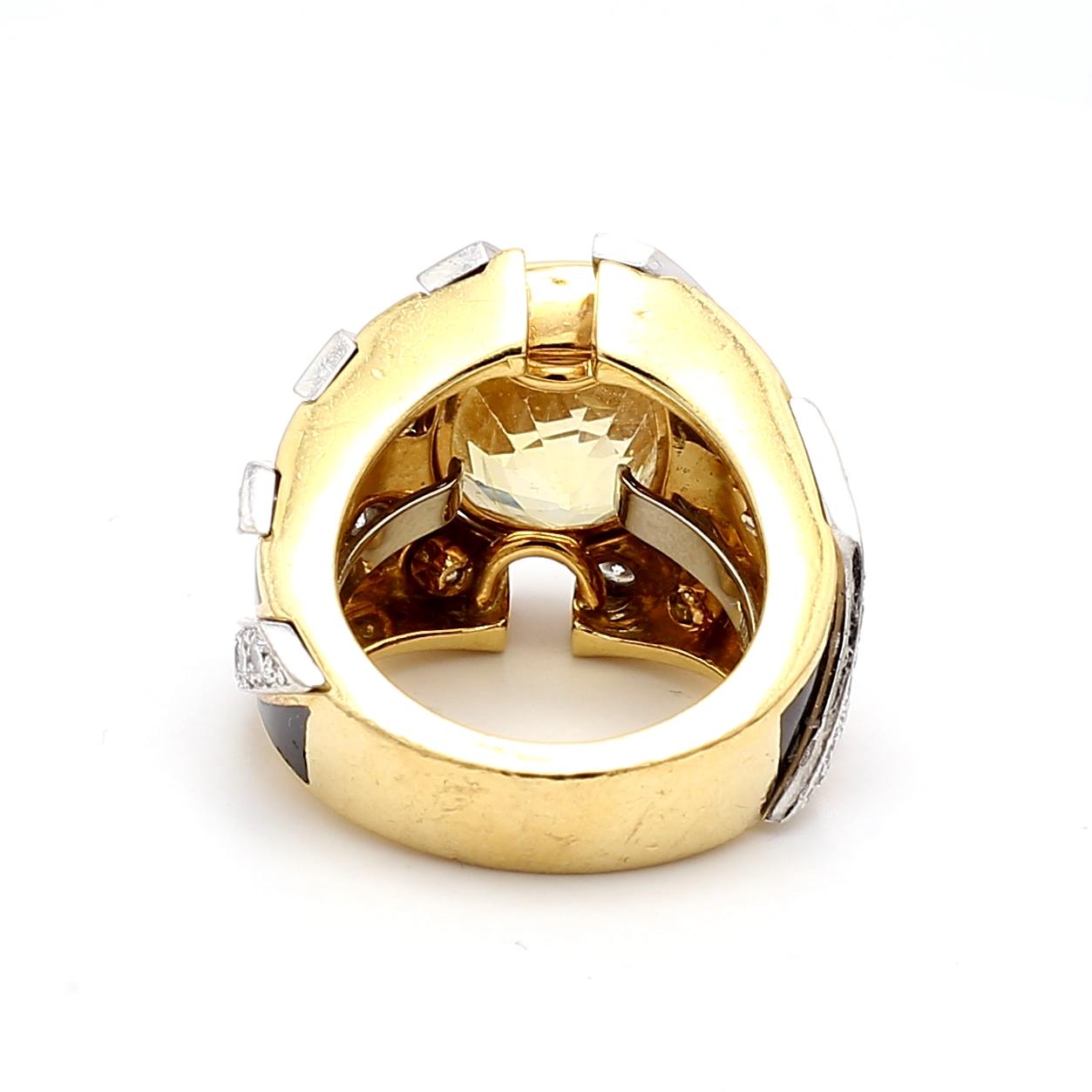 David Webb 13ct Gelber Saphir & 1,62ct Diamant Zweifarbiger Gold Platin Ring im Zustand „Gut“ im Angebot in New York, NY