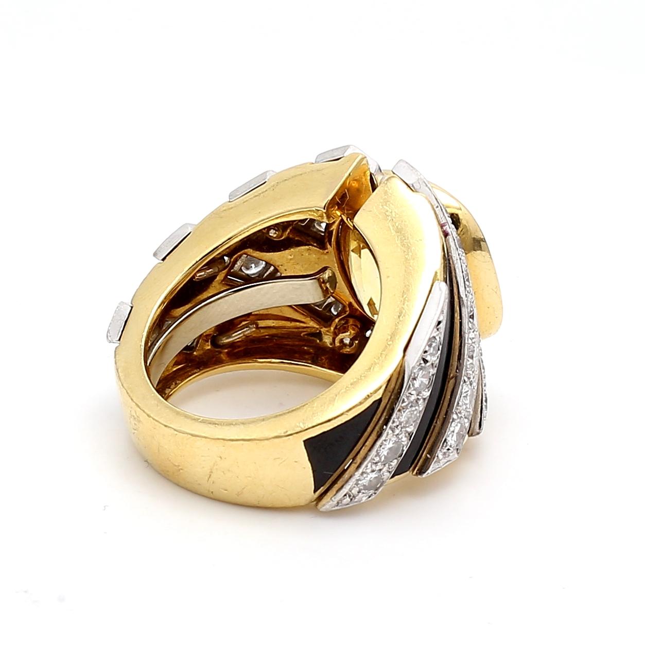 David Webb 13ct Gelber Saphir & 1,62ct Diamant Zweifarbiger Gold Platin Ring Damen im Angebot