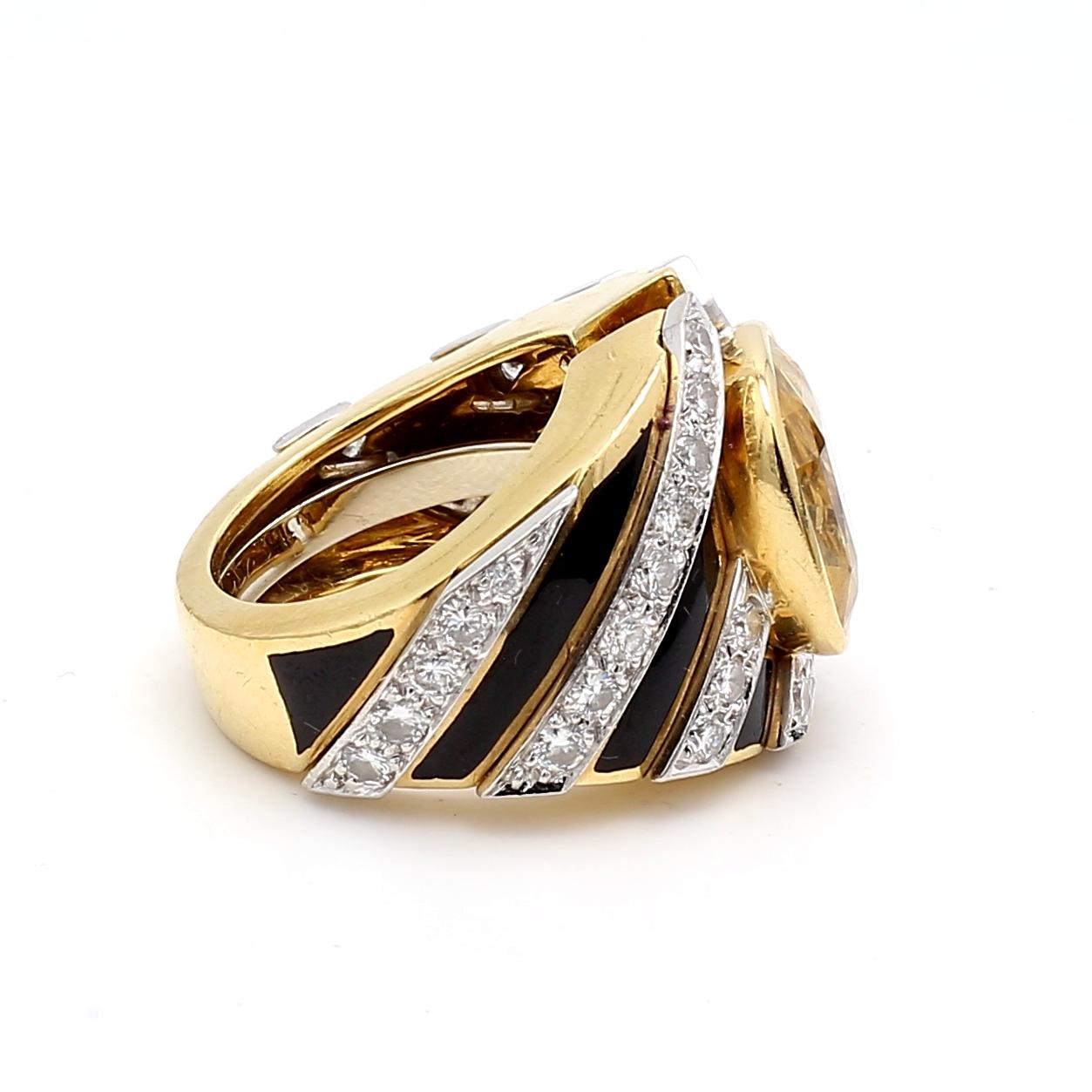 David Webb 13ct Gelber Saphir & 1,62ct Diamant Zweifarbiger Gold Platin Ring im Angebot 1