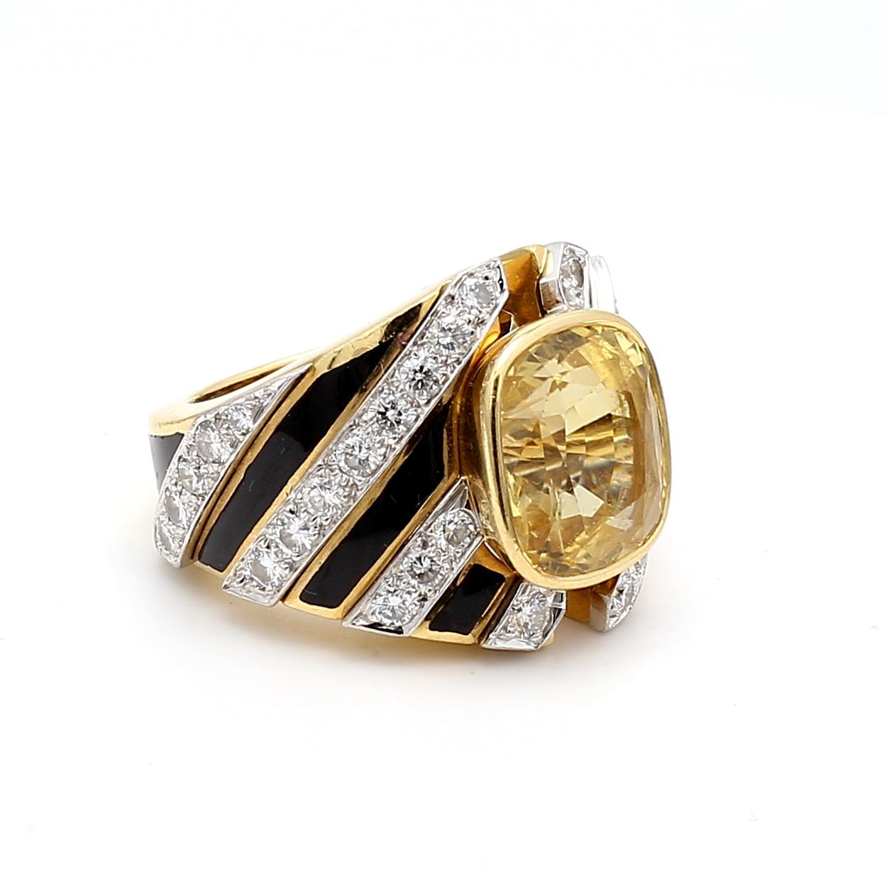 David Webb 13ct Gelber Saphir & 1,62ct Diamant Zweifarbiger Gold Platin Ring im Angebot 2