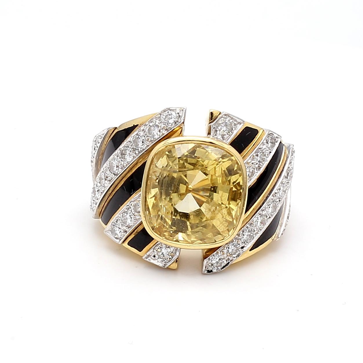 David Webb 13ct Gelber Saphir & 1,62ct Diamant Zweifarbiger Gold Platin Ring im Angebot 3