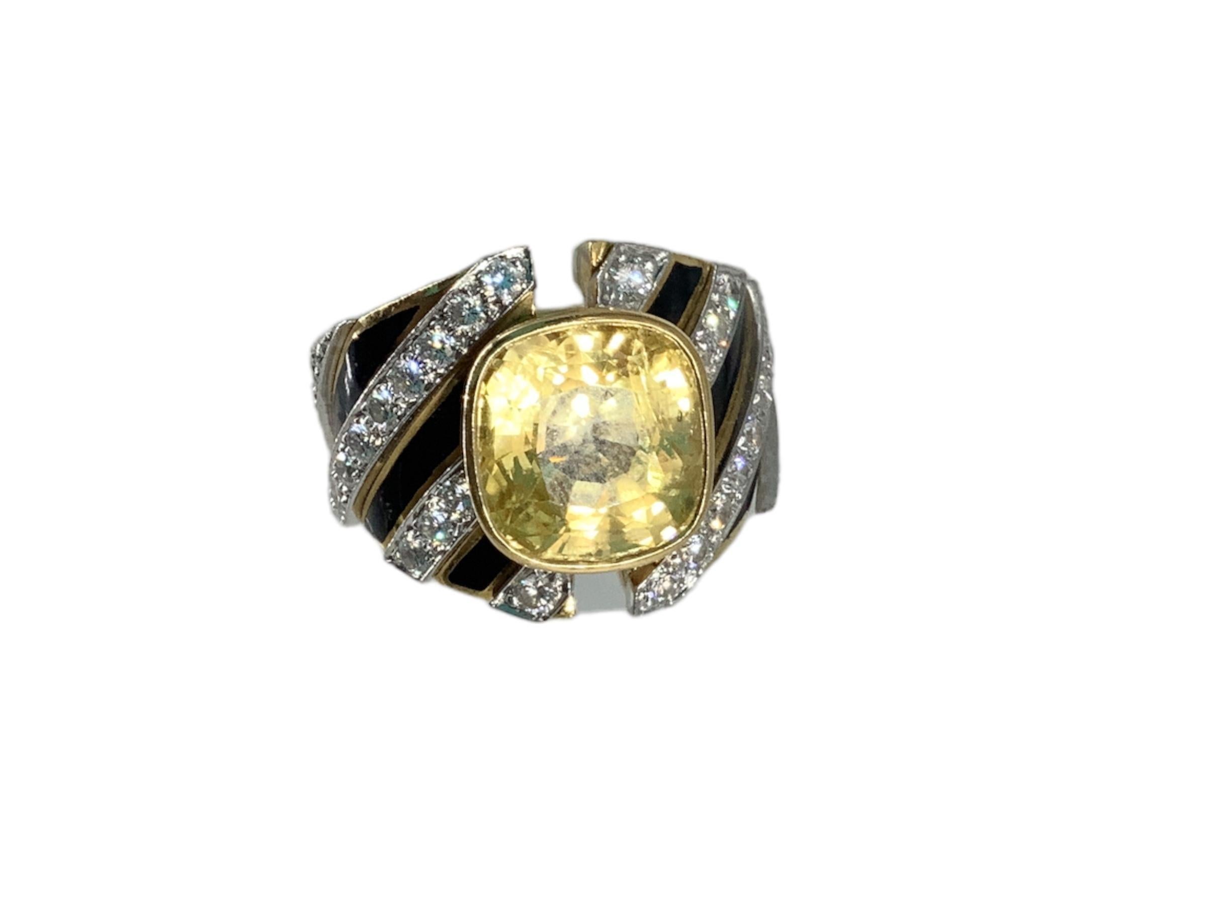 David Webb 13ct Gelber Saphir & 1,62ct Diamant Zweifarbiger Gold Platin Ring im Angebot 4