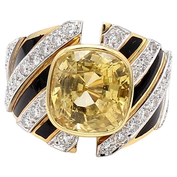 David Webb 13ct Gelber Saphir 
1,62ct Diamant Zweifarbiger Gold Platin Ring im Angebot