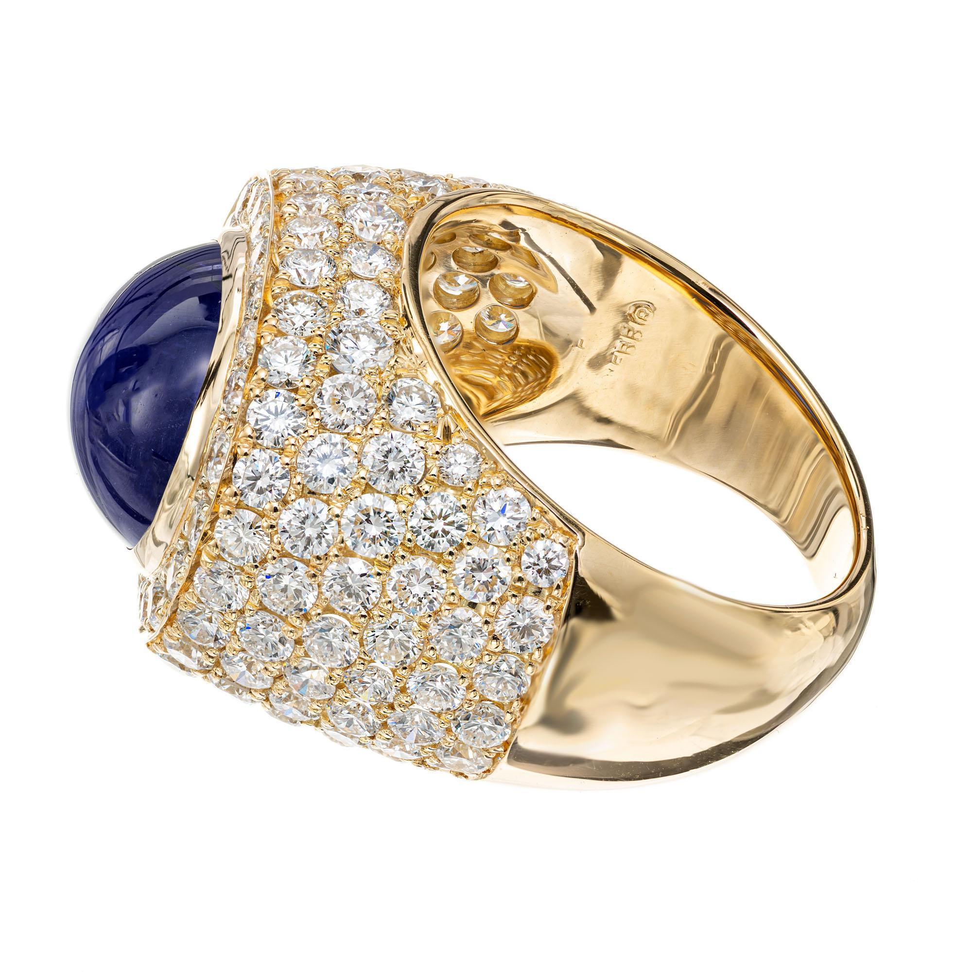 Women's David Webb 14.4 Carat Star Sapphire Diamond Yellow Gold Dome Cocktail Ring For Sale