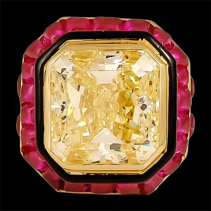 David Webb, bague en or jaune, diamant jaune naturel et rubis Bon état - En vente à New York, NY