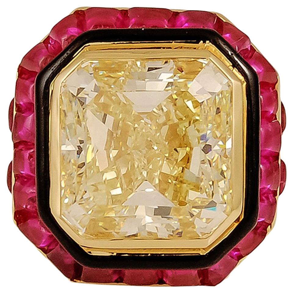David Webb Natural Yellow Diamond Ruby Yellow Gold Ring