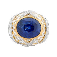 David Webb Bague en platine et or 18 carats avec saphir de Ceylan ovale de 16,62 carats et diamant