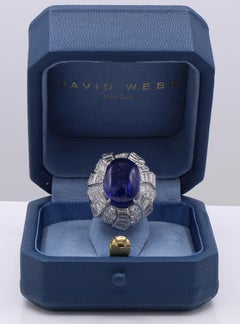 David Webb 17 Carat Burma Cabochon Sapphire Diamond 1950s Platinum RIng