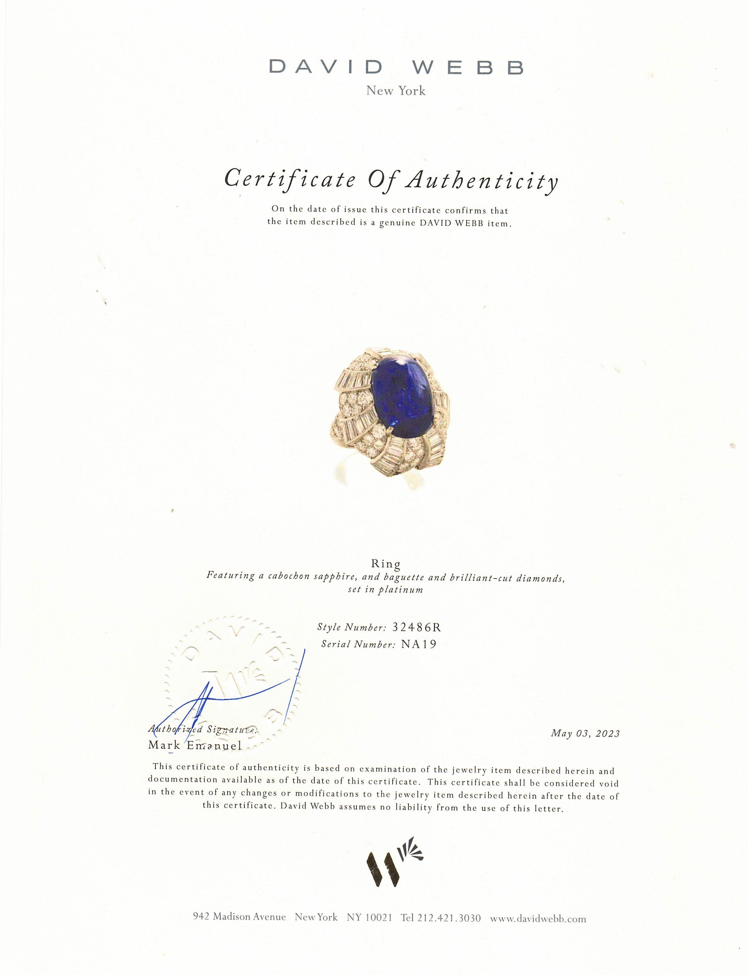 David Webb 17 Carat Burma Cabochon Sapphire Diamond 1950s Platinum RIng  For Sale 1