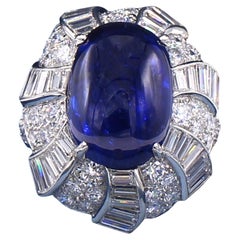 David Webb 17 Carat Burma Cabochon Sapphire Diamond 1950s Platinum RIng 