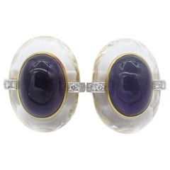 David Webb 18 Karat Amethyst Crystal Diamond Earrings